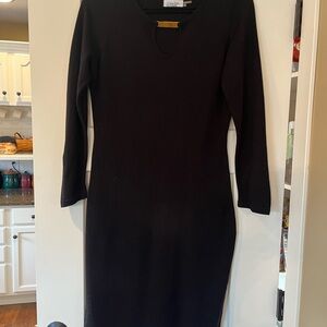 Calvin Klein Black Long Sleeve Sheath Dress with Keyhole Detail
